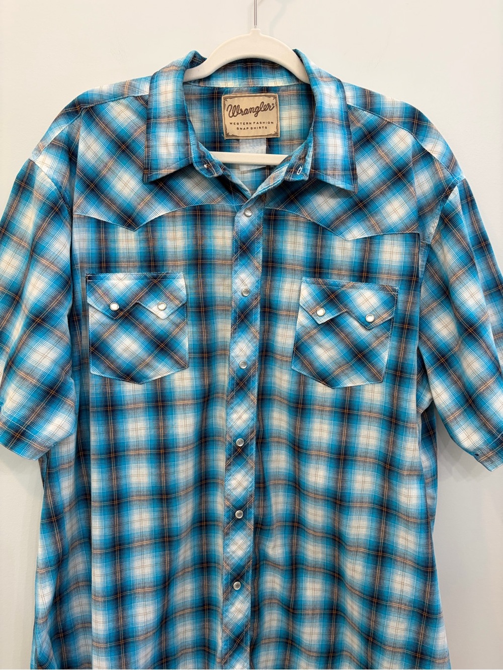 Wrangler Men’s Size 2XL Wrancher Blue Plaid Western Pearl Snaps Cowboy Shirt